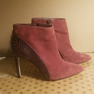 Women's Burgundy Suede Pointed-Toe Ankle Boots